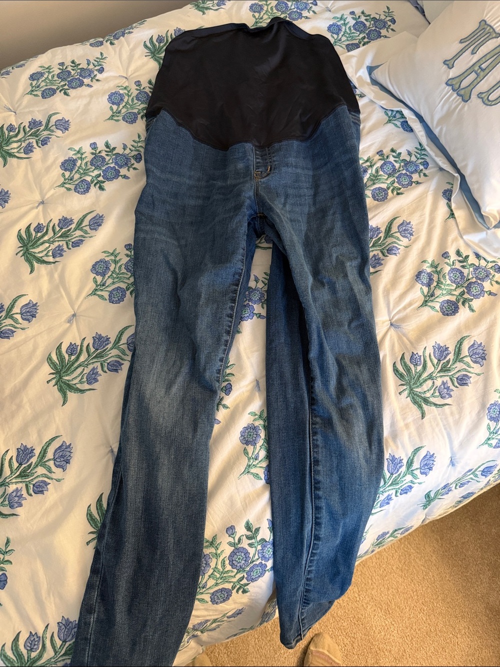 J Crew Maternity Denim Jeans with navy over bump Stretch Panel - Blue